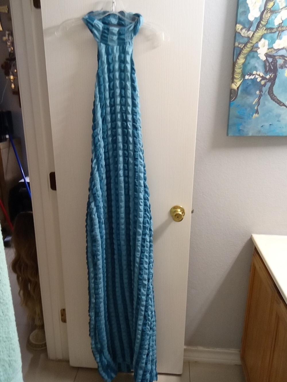 Women's Maxi Dress in Light Blue - Sleeveless Textured Style